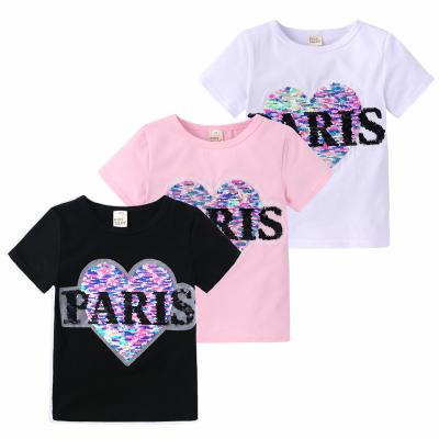 China Babies Breathable Cute Magic Reversible T-shirt Sequin Short Sleeve Tops Summer Kids T-shirt for sale