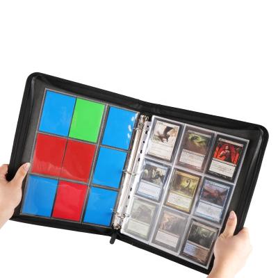 China Waterproof and Dustproof PU Leather Binder with Zipper Board Game Card Photo Album Custom 9-Pocket Photo Album Card for sale