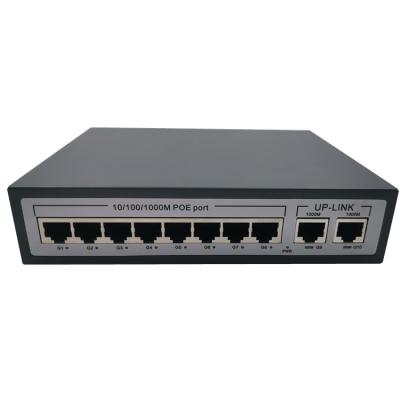 China CCTV 8 Port Gigabit POE 10/100/1000Mbps and 2 Port10/100/1000Mbps Uplink Ethernet POE Switch 120W for sale