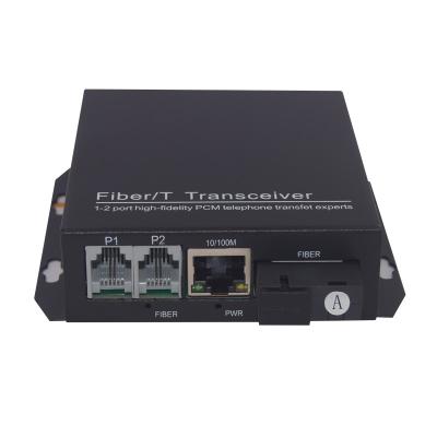 China FTTH PCM 1-2 Channel Telephone Transmitter rj11and Ethernet To Fiber Optic Media Converter Extra 20km for sale