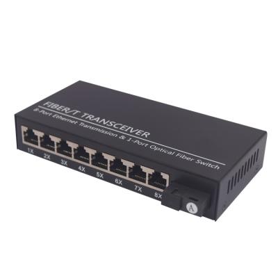 China FTTX 8port 10/100Mbps 1 fiber to 8 fiber media switch single mode Ethernet network converter for sale