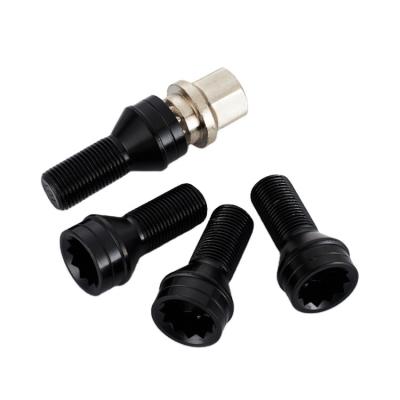 China Steel For BMW M14*1.25, High Quality Wheel 4+1 Anti-theft Bolt Security Round Steel Black Wheel Bolt Adapter With Code for sale