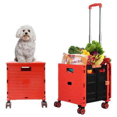 China Durable Multifunctional Trolley Grocery Supermarket Shopping Trolley Carts Red Party Shopping Hand Push Trolley With Wheels for sale