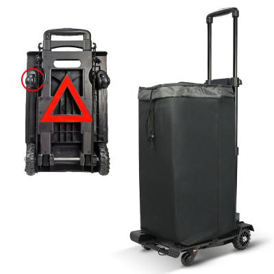 China Durable Compact Portable Foldable Silent Trolley 4 Wheel Folding Luggage Hand Trolley Cart Shopping Truck for sale