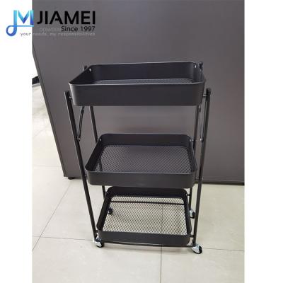 China JIAMEI Modern Universal Black Foldable Storage Cart Metal Basket Trolley Trolley for sale