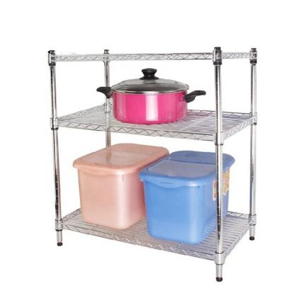 China JIAMEI Workable Metal 3 Tier Wire Shelf Rack, Chrome Grid Shelving for sale