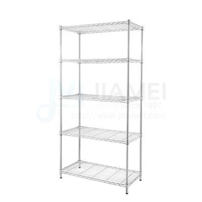 China Hot Selling Stocked JIAMEI Amazon 5 Layers Heavy Duty Grid Mesh Chrome Style in Kitchen (200 Pounds Loading Capacity Per Shelf) for sale