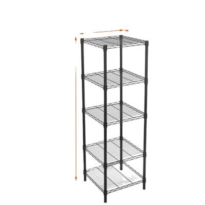 China JIAMEI Amazon viable hot sale 5 layers style heavy powder coated black mesh grid in living room supporting 75kg per shelf for sale