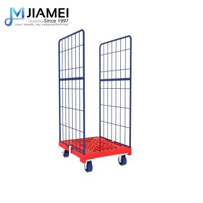 China JIAMEI Magazine Racks Galvanized Wire Mesh Metal Storage Cages High Quality Industrial Collapsible Roll Container With 4 Wheels for sale