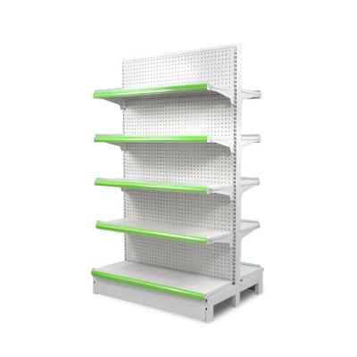 China Corrosion protection JIAMEI 5 layers supermarket white display shelf gondola with 2 sided hole back panel structure for sale