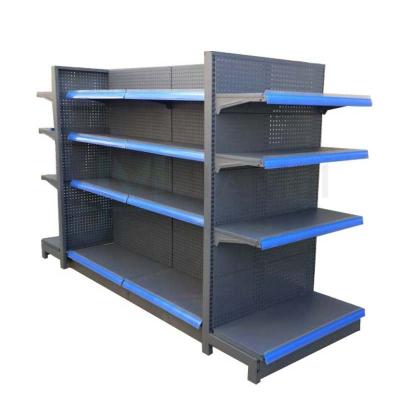 China JIAMEI Corrosion Protection 4 Layers Black Supermarket Store Shelf Double Back Side With 2 Sided Hole Back Panel Structure for sale