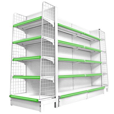 China Corrosion protection JIAMEI 5 layers supermarket white gondola shelf with hole plate and green plastic tag for sale