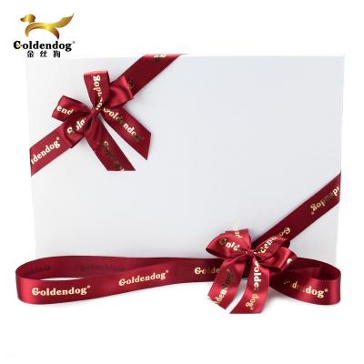 China Eco - Friendly Custom Printed Gift Bows With Elastic Loop Satin Ribbon Bow For Box for sale