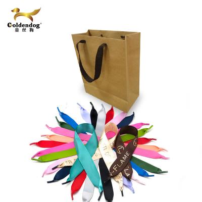 China Viable Wholesale Fashion Colorful Custom Printed Shopping Paper Bags Handles Rope Satin Ribbons Handbags Ribbon Handle With Tips for sale