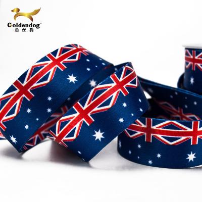 China 25mm double design face printed high quality satin printed ribbon with Australia flag pattern logo wholesale for sale