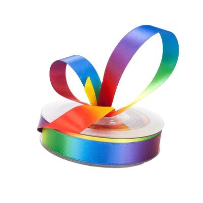 China Vivid color fastness & Eco - Friendly Free Sample Best Price Double Faced Printed Rainbow Satin Ribbon for sale