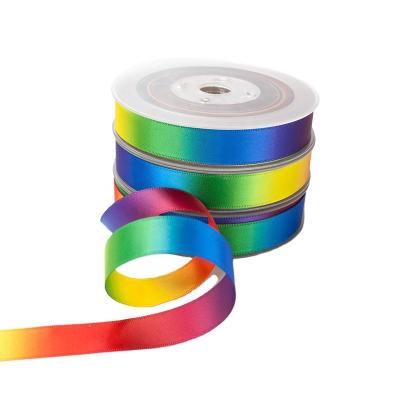 China Vivid color fastness & Eco - Friendly Double Sided Thermal Printed Polyester Satin Transfer Ribbon Rainbow Wholesale for sale