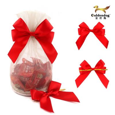 China eco-friendly & Healthy Hot Selling Red Satin Twist Tie Ribbon Bows Twine Pre Tied For Candy Wrapping for sale