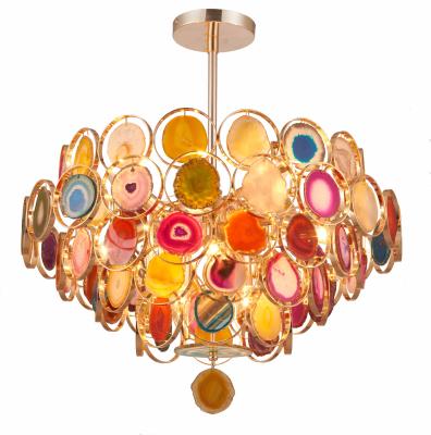 China Large Hot Selling Luxury Fashion Iron Home Round Agate Home Office New Chandeliers Lighting for sale