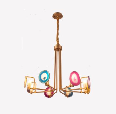 China 2019 residential new interior stair decoration color agate iron-plated residential room lighting led chandelier for sale