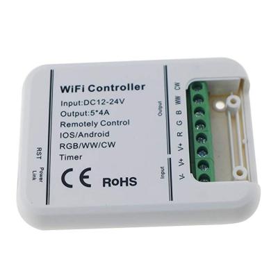 China DC12-24V Wifi LED Controller 5 Channels Timer Music Group Timing Controller For RGB RGBWW LED Strip Light L80*W60*H15mm for sale