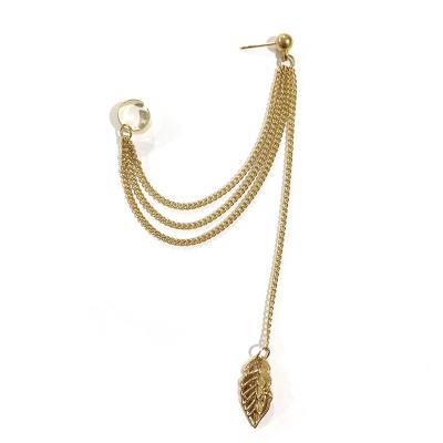 China European and American chain leaf personality fashion tassel dangle earring clip punk for sale