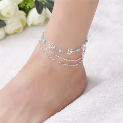 China Fashion Toe Ring Anklet Fashion Layered Flower Shape Anklet For Women Girls for sale