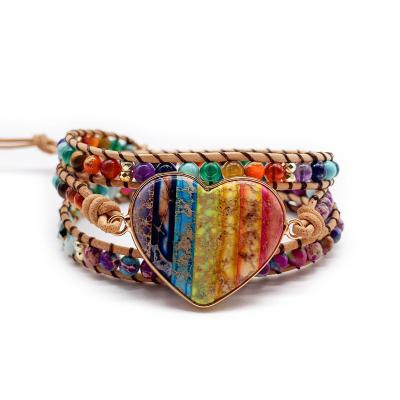 China FASHIONABLE wholesale handmade natural woven bracelet heart shape bracelet cuff colorful stone bracelet for sale