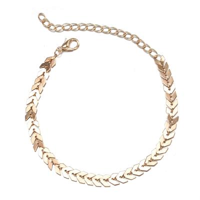 China BOHEMIA 2021 NEW Summer Fishbone Gold Color Anklets Shape Anklet Foot Jewelry Beach Ankle Chain For Women Gifts for sale