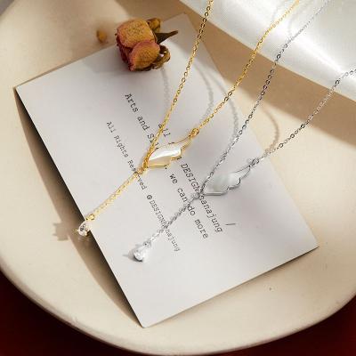 China 2021 Fashion Temperament Necklace Wing Natural Shell Angle Necklace Female Gold Plated Necklace for sale