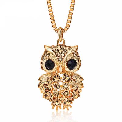 China Latest Design TRENDY Owl Necklace Full Of Crystal Owl Pendant Necklace All-match Sweater Necklace for sale