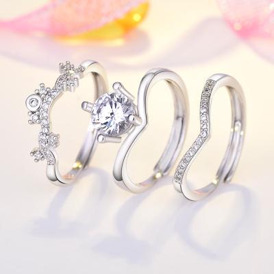 China BOHEMIA Fashion 3Layer Crown Ring Set 100 Languages ​​I Love You Ring Projection Opening Ring Set Personality Couple Pairs for sale