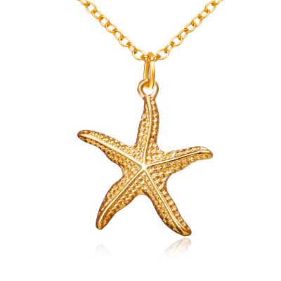 China New Alloy Starfish Model Necklace Shell Pendant Necklace Jewelry Gold Cowry Conch Sweater Chain Necklace Summer New for sale