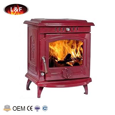 China Indoor With Boiler Cast Iron Wood Burning Stove Black Enamel for sale