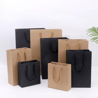 China Wholesale Recyclable Grocery Packaging Gift Bags Custom Logo Printed Brown &Black Kraft Paper Shopping Bags With Handles for sale