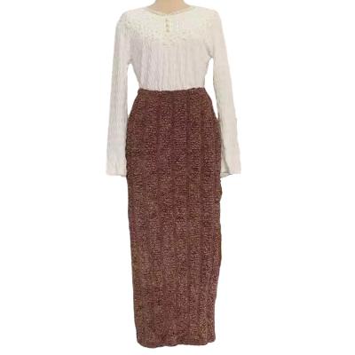 China Excellent Elasticity High Quality Plain Colored Soft Dyed Knit Material Wholesale Casual Long Midi Skirt for sale