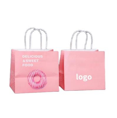 China Wholesale Recyclable Fashion Color Printed Logo Cake Kraft Paper Bag Visual Packing Takeout Bag for sale