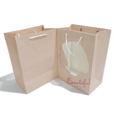 China Good Style Valentine's Day Rose Gift Recyclable Paper Bag Thickened Transparent Window Cake Bag for sale