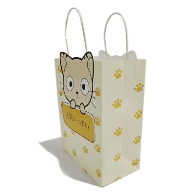 China Recyclable Newcomer Cartoon Cat Paper Tote Bag Paw Printing Cute Amazon Gift Bag for sale