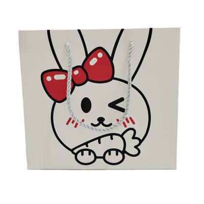 China New Rabbit Recyclable Cute White Multichannel Paper Bag Thick Clothing Packaging Bag for sale