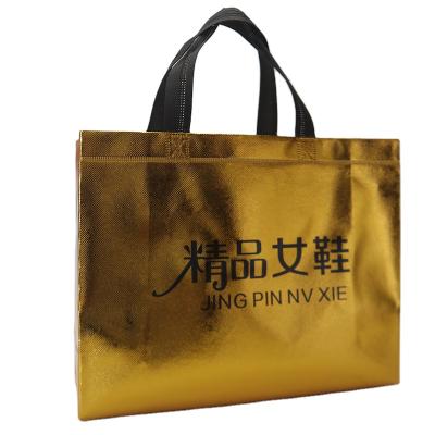 China Factory Wholesale Recyclable Gold Shopping Bag Large Capacity Shoe Packaging Nonwoven Tote Bag for sale