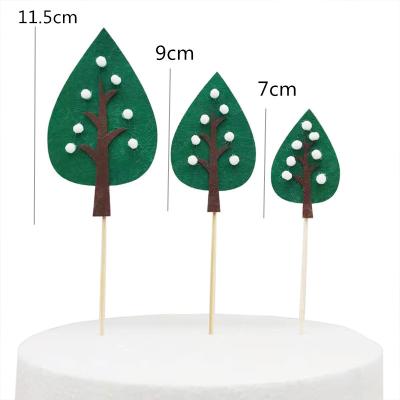 China Festival Decoration Hot Sale Party Baking Supplies Party Decoration Green Palm Cartoon Trees Felt Cake Decorating Cupcake Topper Plug-in Birthday Cake for sale