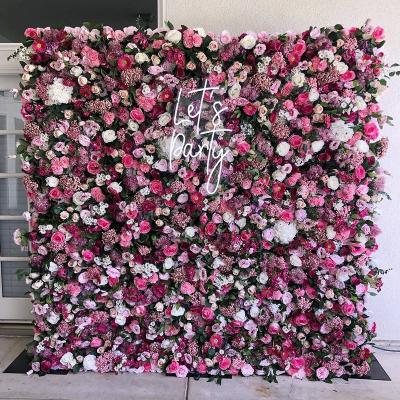 China Wedding Decoration Colorful 3D Wall Clothes Rose Flower Wall Artificial Hydrangea Wedding Floral Panels Silk Wall Backdrop For Wedding Cloth for sale