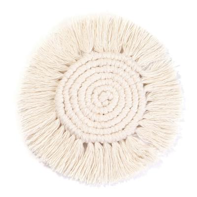 China Cotton Drinks Absorbent Woven Handmade Cotton Rope Place Mat Cup Macrame Coasters With Tassels Cafe Decor Heat Protection Mate for sale