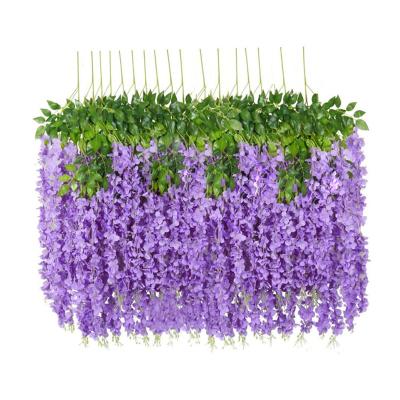 China Artificial Flower Natural Popular Wisteria Touch Flowers Wisteria Hanging Vine For Wedding Silk Flower Decoration for sale