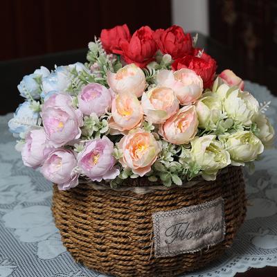 China Natural Touch 30cm Mini Rose Bouquet Wedding Hotel Floral Decor 3D 6 Heads Artificial Flowers Wrap Artificial Silk Rose Peony for sale