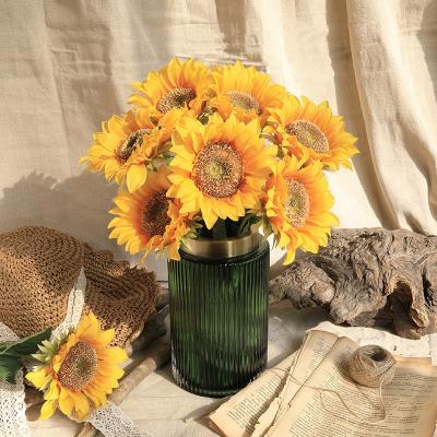 China Yellow Artificial Sunflower Natural Colorful Polyester Life Touch Wedding Dried Flower Bouquet Sunflowers Artificial With Stem Garland for sale