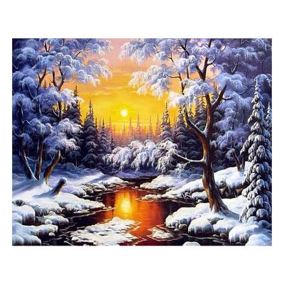 China Full Diamond Round Cheap Modern Crystal Diamond Painting DIY Wall Art Paintings Snow Sunset Decoration OEM for sale