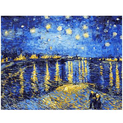 China Factory Direct Eco-friendly Recyclable Materials Eco-friendly And Not Fade Print By Numbers, Digital Printed Number On Canvas, Night Scene DIY Paint By Numbers for sale