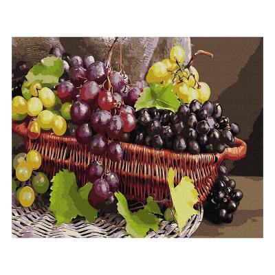 China Eco-friendly Fruit Decoration Recyclable Materials DIY Painting 40x50 Non-fading Painting By Numbers Purple Grape Green Grape Oil Painting for sale